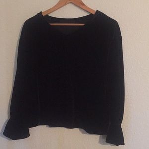 Black velvet v-neck blouse